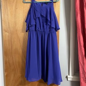 Brand New BLUE COLD SHOULDER CHIFFON SKATER DRESS